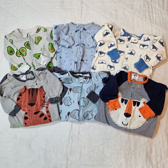 Gerber Other - Baby Boy Footed Pajamas Sleepers Size 0-3M Lot of 6 Zippered Animal Prints